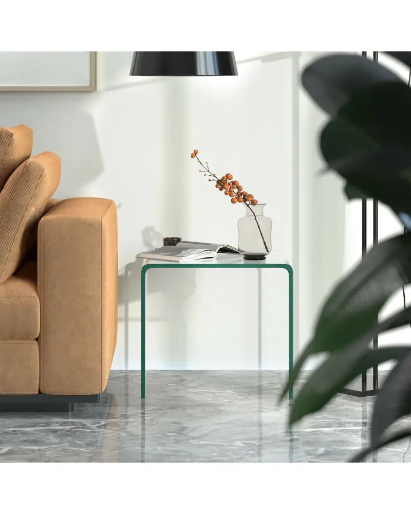 18 x 18 x 16 Inch Tempered Waterfall End Table with non-Slip Pad - End & Side Tables