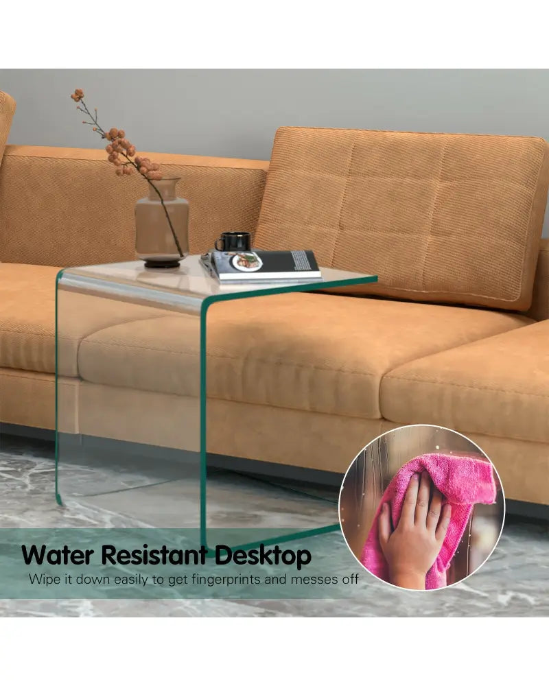 18 x 18 x 16 Inch Tempered Waterfall End Table with non-Slip Pad - End & Side Tables