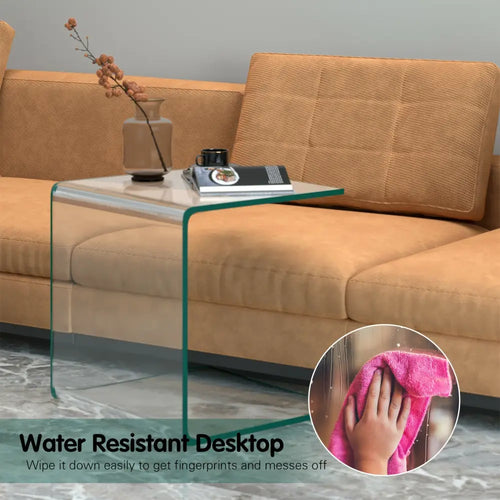 18 x 18 x 16 Inch Tempered Waterfall End Table with non-Slip Pad - End & Side Tables