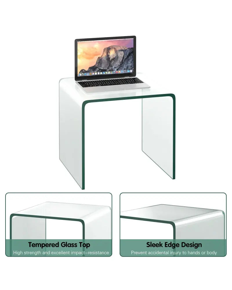 18 x 18 x 16 Inch Tempered Waterfall End Table with non-Slip Pad - End & Side Tables