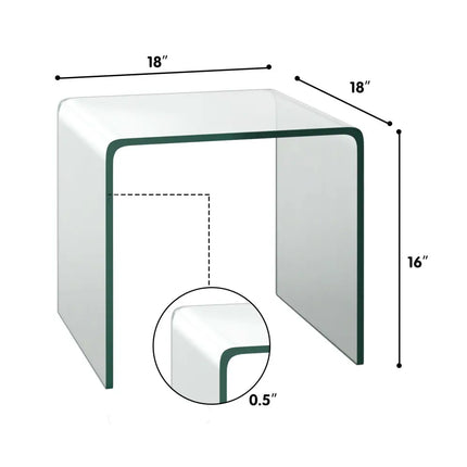 18 x 18 x 16 Inch Tempered Waterfall End Table with non-Slip Pad - End & Side Tables