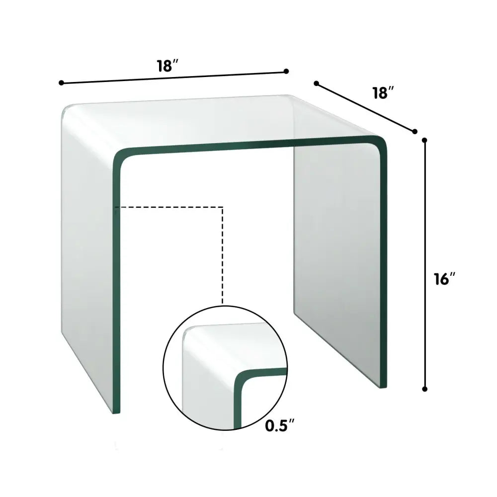 18 x 18 x 16 Inch Tempered Waterfall End Table with non-Slip Pad - End & Side Tables