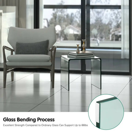 18 x 18 x 16 Inch Tempered Waterfall End Table with non-Slip Pad - End & Side Tables