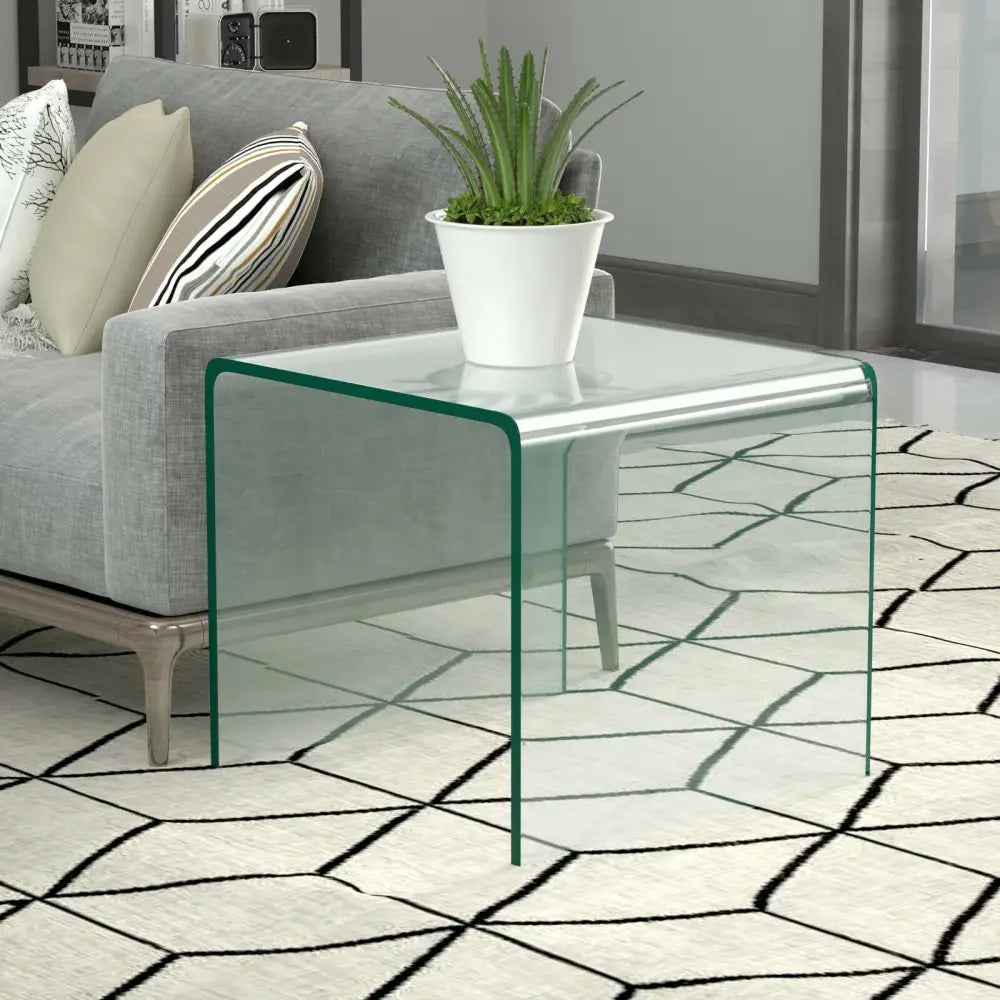 18 x 18 x 16 Inch Tempered Waterfall End Table with non-Slip Pad - End & Side Tables