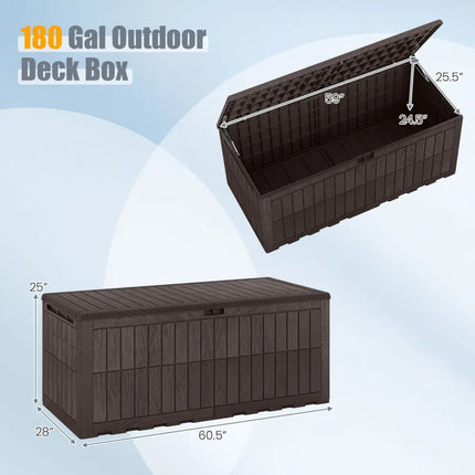 180 Gal Outdoor Deck Box All-Weather Lockable Storage Bin with Lid and Handles-Brown - Brown - Sheds & Outdoor Storage