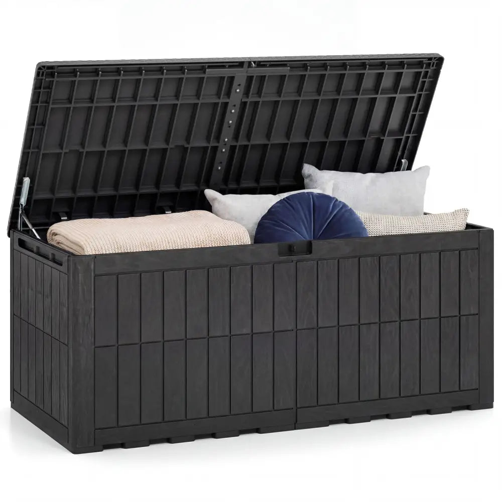 180 Gal Outdoor Deck Box All-Weather Lockable Storage Bin with Lid and Handles-Black - Black - Sheds & Outdoor Storage