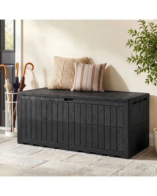 180 Gal Outdoor Deck Box All-Weather Lockable Storage Bin with Lid and Handles-Black - Black - Sheds & Outdoor Storage