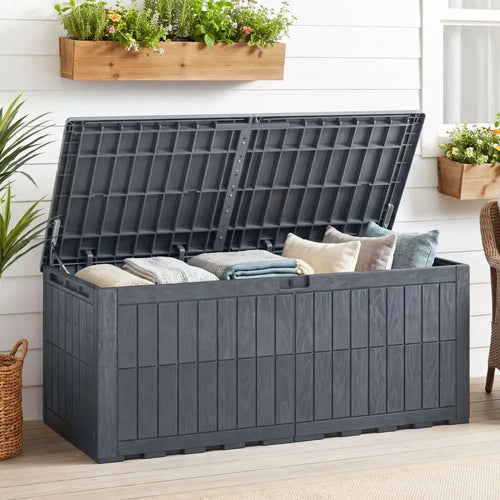 180 Gal Outdoor Deck Box All-Weather Lockable Storage Bin with Lid and Handles-Gray - Gray - Sheds & Outdoor Storage