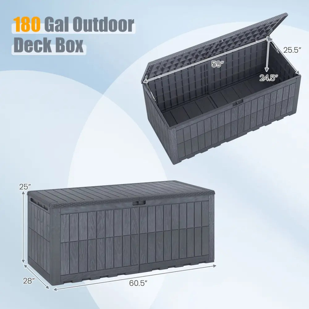 180 Gal Outdoor Deck Box All-Weather Lockable Storage Bin with Lid and Handles-Gray - Gray - Sheds & Outdoor Storage