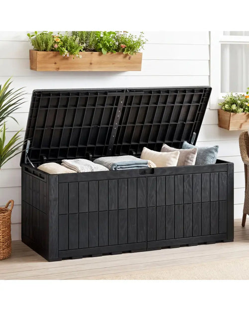 180 Gal Outdoor Deck Box All-Weather Lockable Storage Bin with Lid and Handles-Black - Black - Sheds & Outdoor Storage