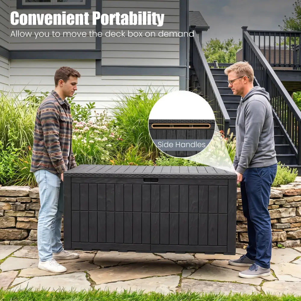 180 Gal Outdoor Deck Box All-Weather Lockable Storage Bin with Lid and Handles-Black - Black - Sheds & Outdoor Storage