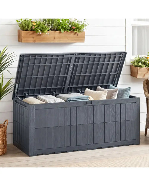 180 Gal Outdoor Deck Box All-Weather Lockable Storage Bin with Lid and Handles-Gray - Gray - Sheds & Outdoor Storage