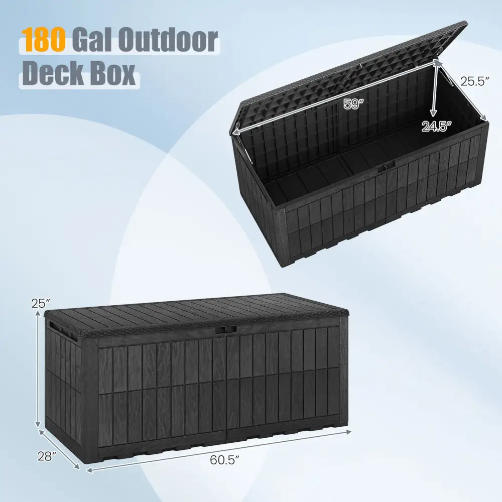 180 Gal Outdoor Deck Box All-Weather Lockable Storage Bin with Lid and Handles-Black - Black - Sheds & Outdoor Storage