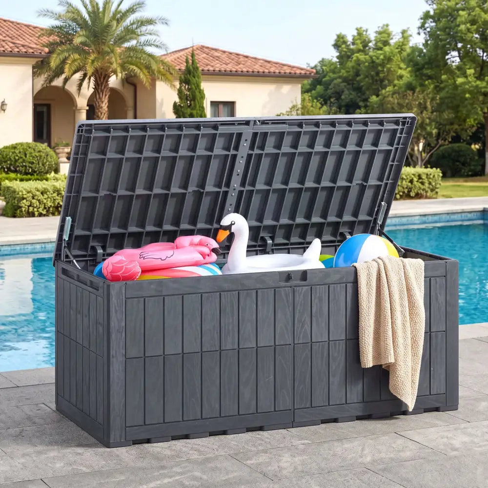 180 Gal Outdoor Deck Box All-Weather Lockable Storage Bin with Lid and Handles-Gray - Gray - Sheds & Outdoor Storage