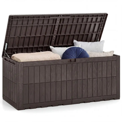 180 Gal Outdoor Deck Box All-Weather Lockable Storage Bin with Lid and Handles-Brown - Brown - Sheds & Outdoor Storage