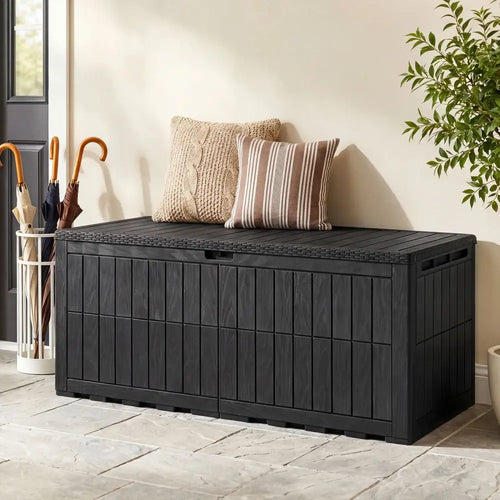 180 Gal Outdoor Deck Box All-Weather Lockable Storage Bin with Lid and Handles-Black - Black - Sheds & Outdoor Storage