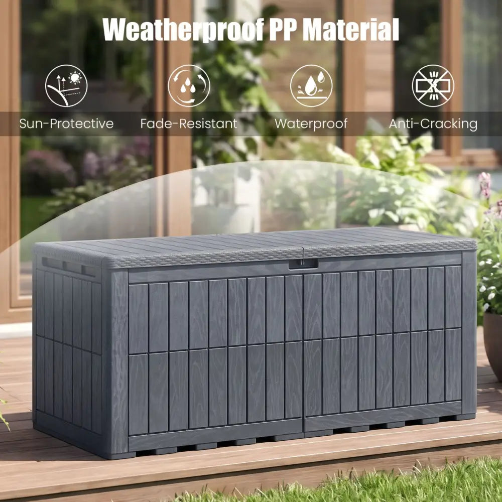 180 Gal Outdoor Deck Box All-Weather Lockable Storage Bin with Lid and Handles-Gray - Gray - Sheds & Outdoor Storage