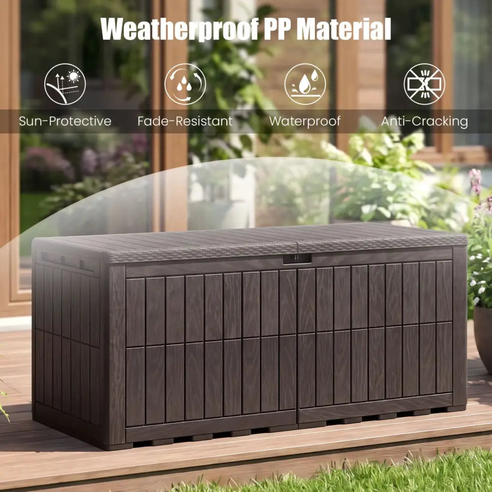 180 Gal Outdoor Deck Box All-Weather Lockable Storage Bin with Lid and Handles-Brown - Brown - Sheds & Outdoor Storage