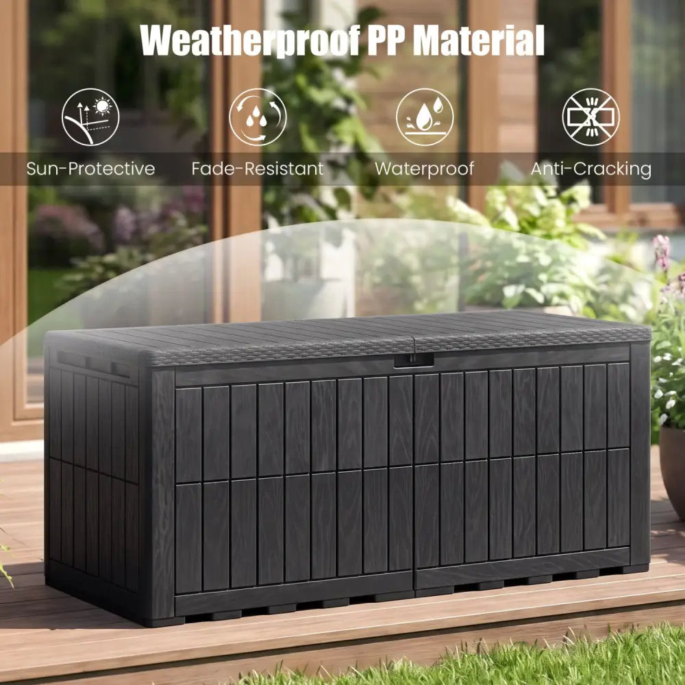180 Gal Outdoor Deck Box All-Weather Lockable Storage Bin with Lid and Handles-Black - Black - Sheds & Outdoor Storage