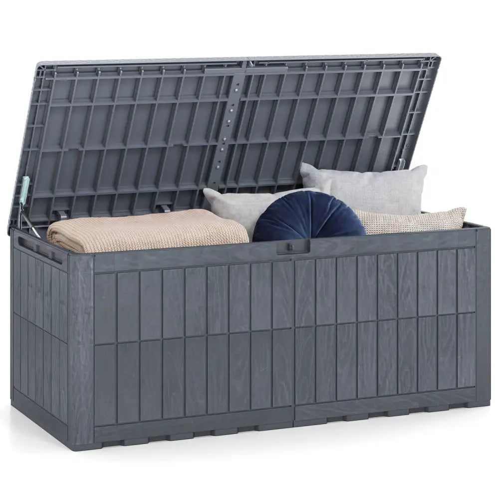 180 Gal Outdoor Deck Box All-Weather Lockable Storage Bin with Lid and Handles-Gray - Gray - Sheds & Outdoor Storage