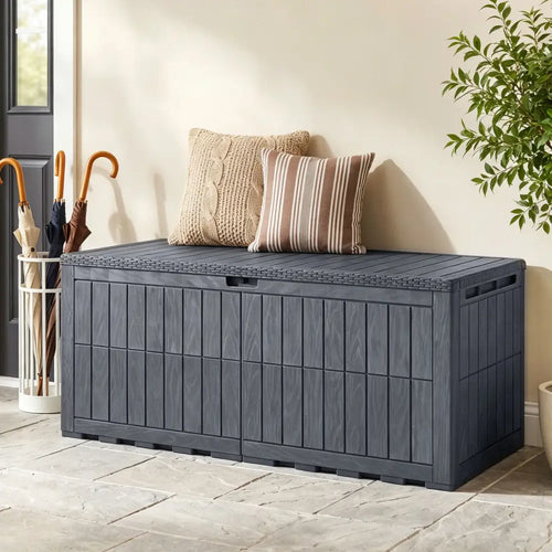 180 Gal Outdoor Deck Box All-Weather Lockable Storage Bin with Lid and Handles-Gray - Gray - Sheds & Outdoor Storage
