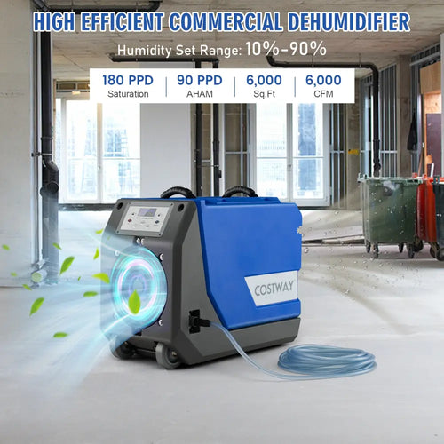 180 PPD Commercial Dehumidifier with Pump Drain Hose and Wheels-Blue - Blue - Dehumidifiers