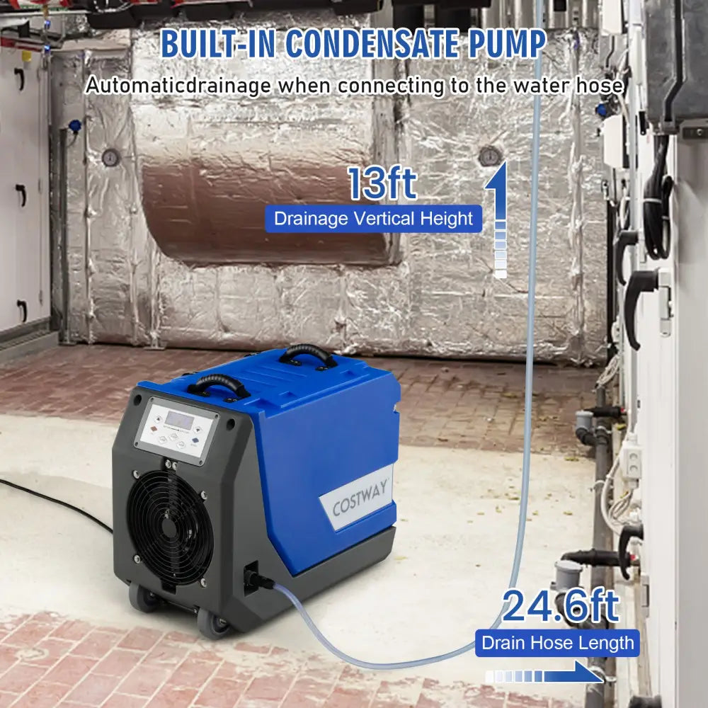 180 PPD Commercial Dehumidifier with Pump Drain Hose and Wheels-Blue - Blue - Dehumidifiers