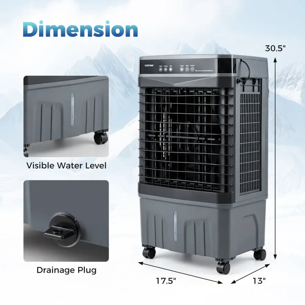 1800 CFM Evaporative Air Cooler with 4 Gal Water Tank-Black - Black - Air Coolers