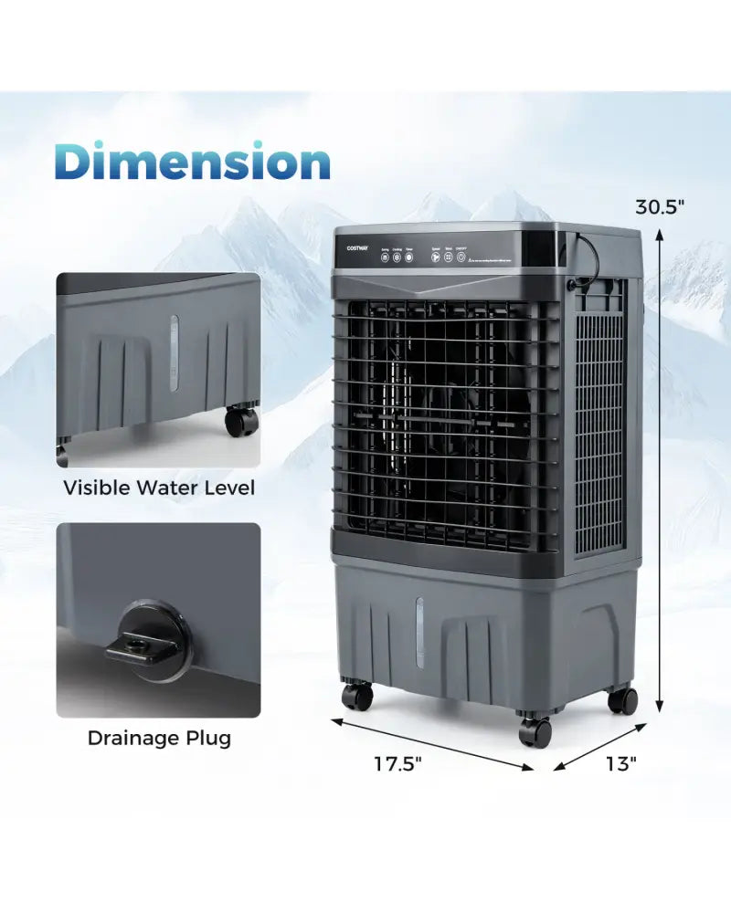 1800 CFM Evaporative Air Cooler with 4 Gal Water Tank-Black - Black - Air Coolers