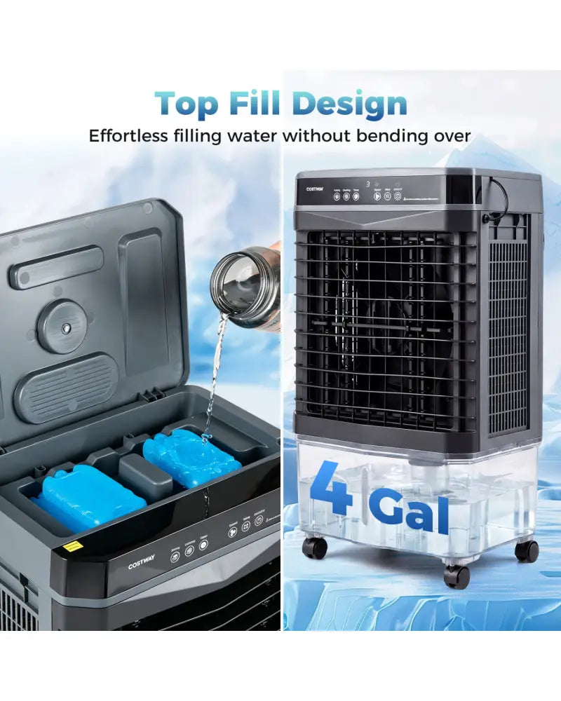 1800 CFM Evaporative Air Cooler with 4 Gal Water Tank-Black - Black - Air Coolers