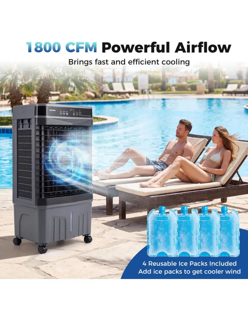 1800 CFM Evaporative Air Cooler with 4 Gal Water Tank-Black - Black - Air Coolers