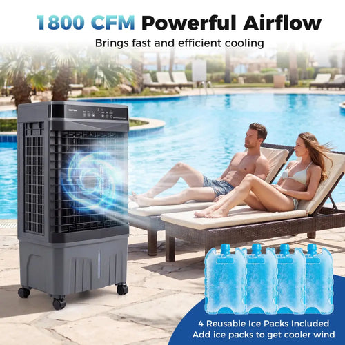1800 CFM Evaporative Air Cooler with 4 Gal Water Tank-Black - Black - Air Coolers