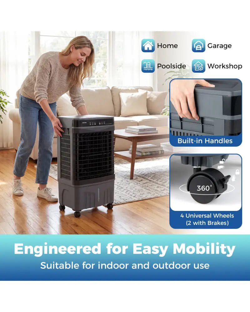 1800 CFM Evaporative Air Cooler with 4 Gal Water Tank-Black - Black - Air Coolers