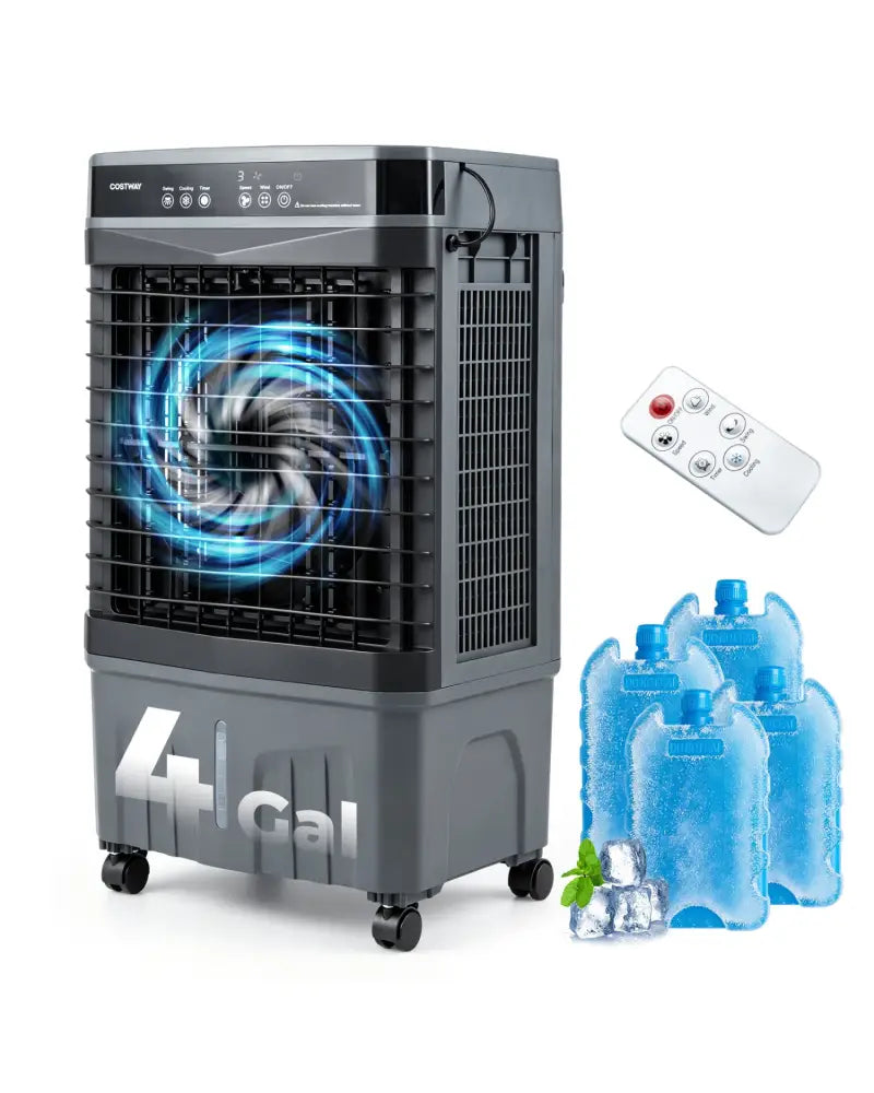 1800 CFM Evaporative Air Cooler with 4 Gal Water Tank-Black - Black - Air Coolers