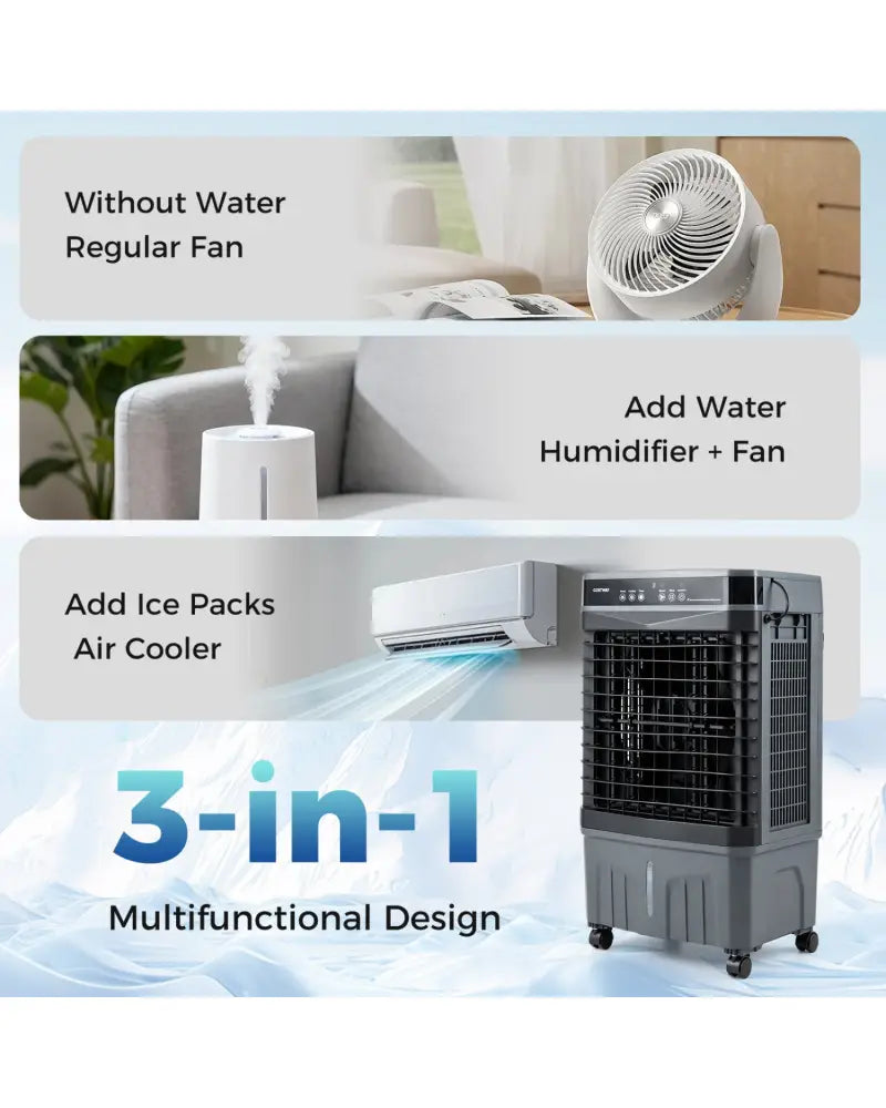 1800 CFM Evaporative Air Cooler with 4 Gal Water Tank-Black - Black - Air Coolers