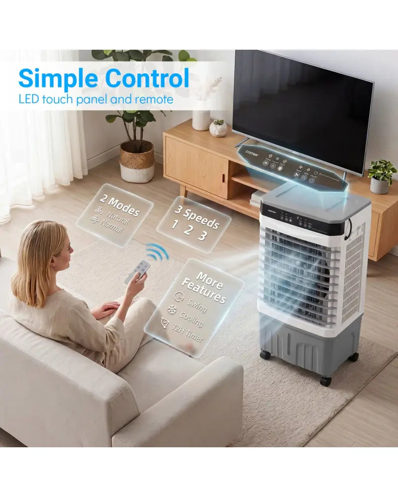 1800 CFM Evaporative Air Cooler with 4 Gal Water Tank-White - White - Air Coolers