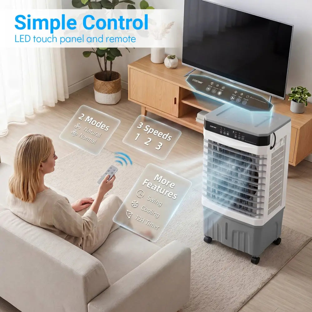 1800 CFM Evaporative Air Cooler with 4 Gal Water Tank-White - White - Air Coolers
