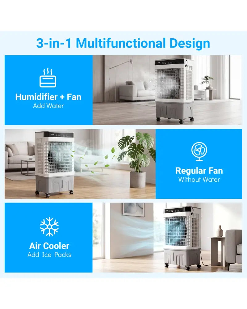 1800 CFM Evaporative Air Cooler with 4 Gal Water Tank-White - White - Air Coolers