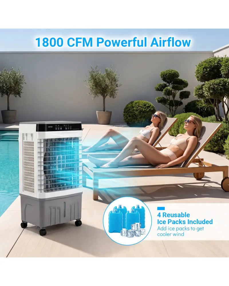 1800 CFM Evaporative Air Cooler with 4 Gal Water Tank-White - White - Air Coolers