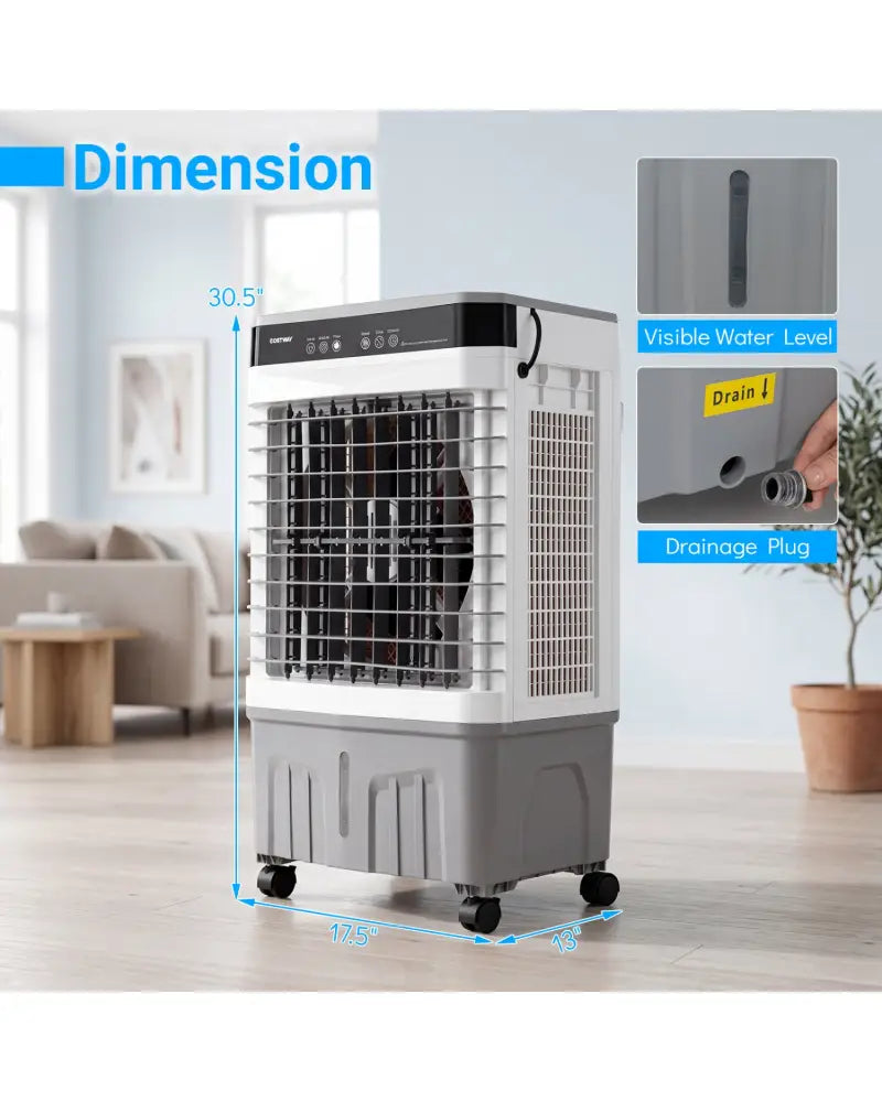 1800 CFM Evaporative Air Cooler with 4 Gal Water Tank-White - White - Air Coolers