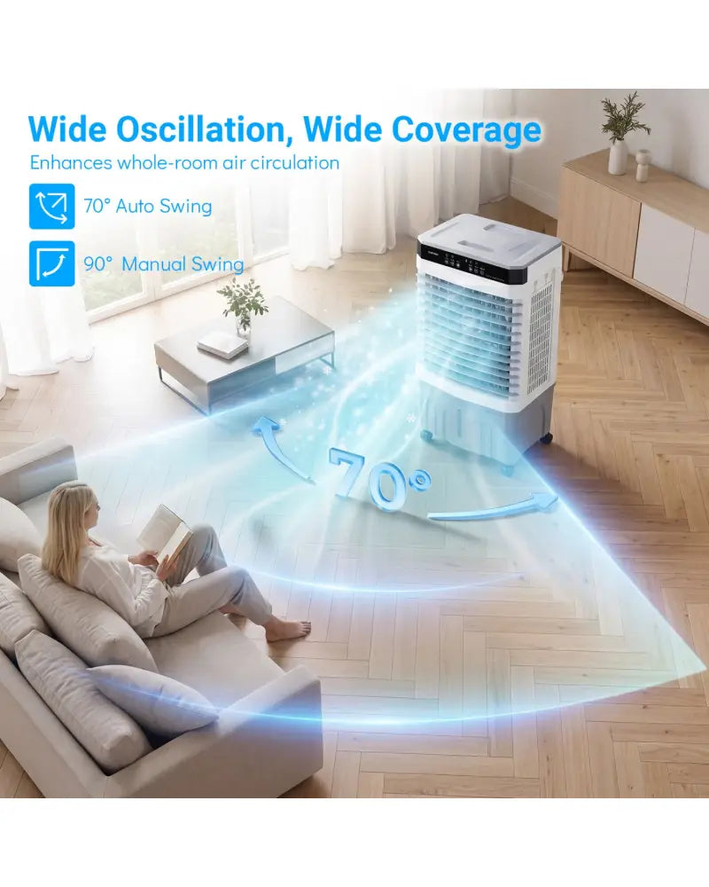 1800 CFM Evaporative Air Cooler with 4 Gal Water Tank-White - White - Air Coolers