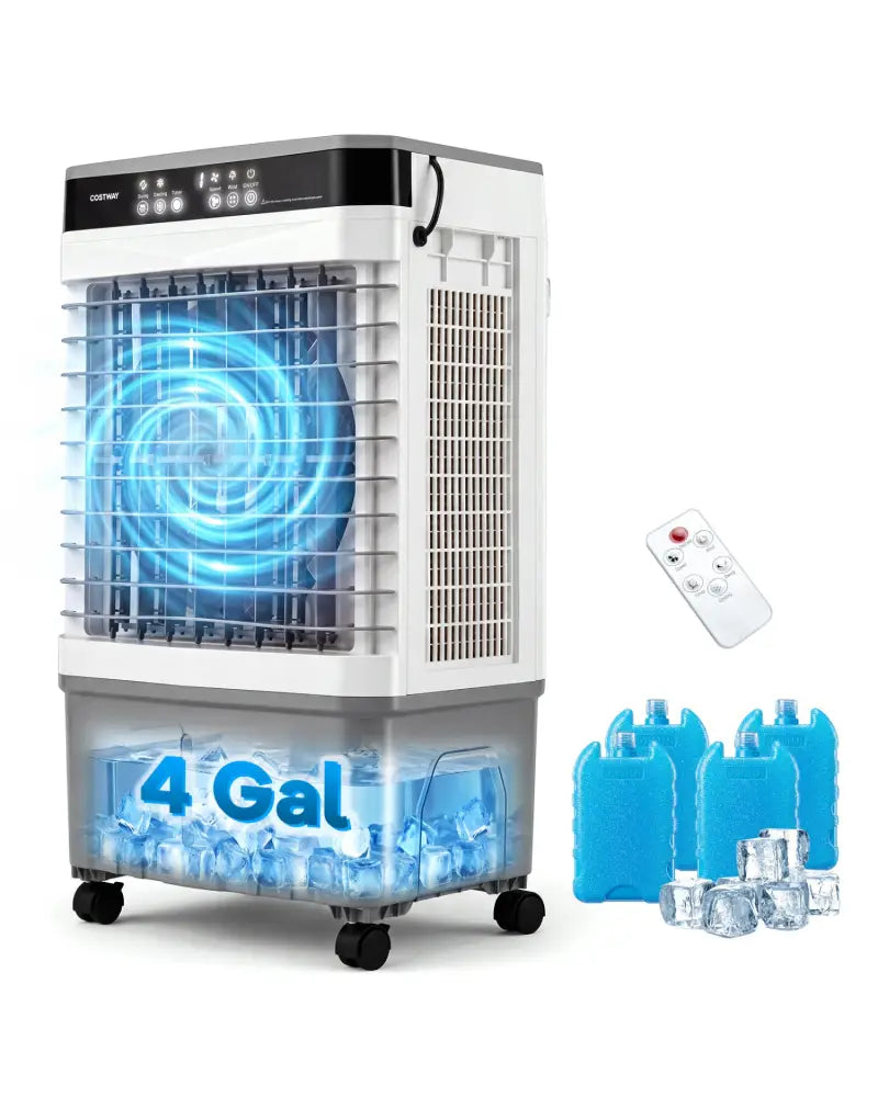 1800 CFM Evaporative Air Cooler with 4 Gal Water Tank-White - White - Air Coolers