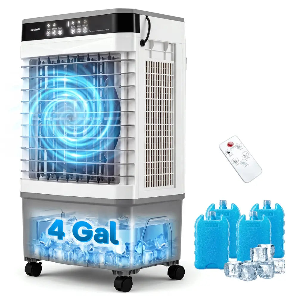 1800 CFM Evaporative Air Cooler with 4 Gal Water Tank-White - White - Air Coolers