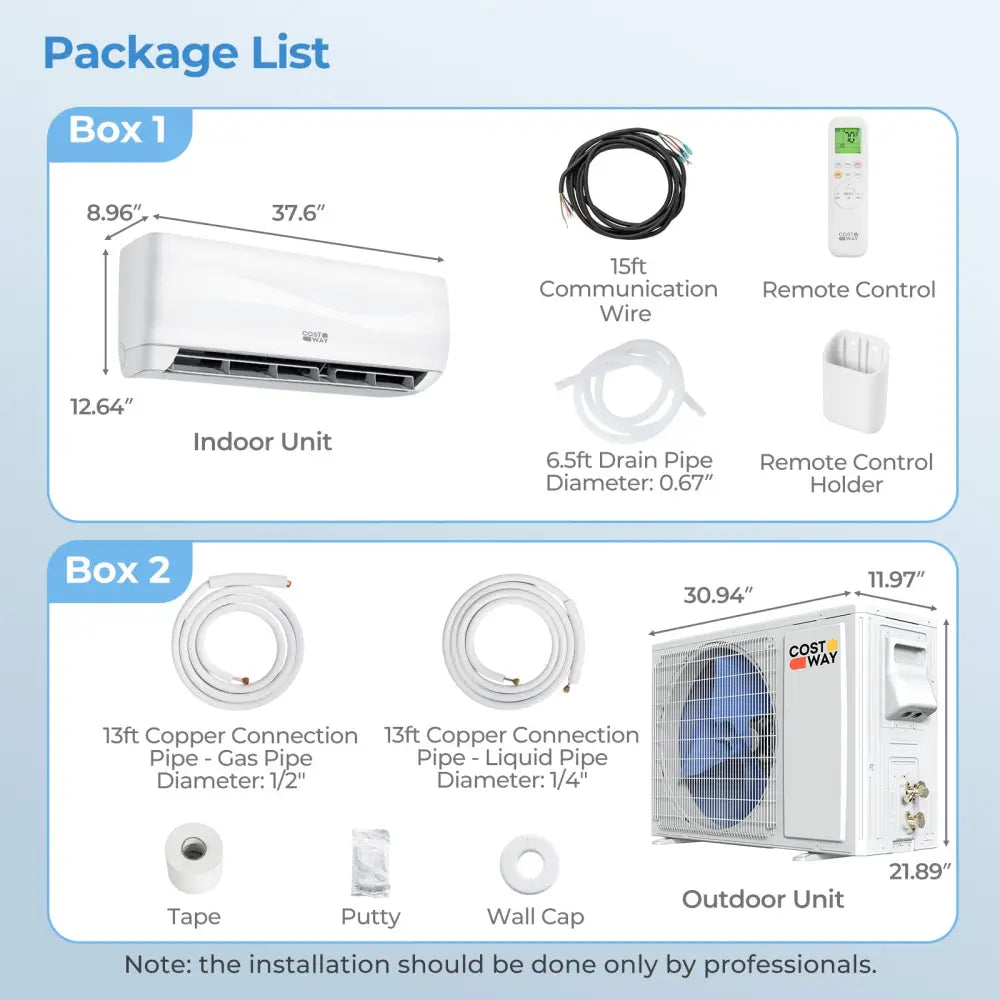 18000 BTU 19 SEER2 208-230V Mini Split Air Conditioner with Heat Pump - White - 18000 BTU Mini Split