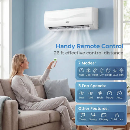 18000 BTU 19 SEER2 208-230V Mini Split Air Conditioner with Heat Pump - White - 18000 BTU Mini Split