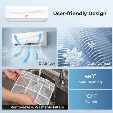 18000 BTU 19 SEER2 208-230V Mini Split Air Conditioner with Heat Pump - White - 18000 BTU Mini Split