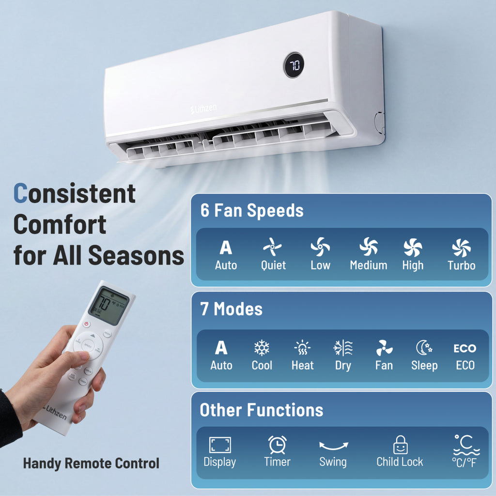18000 BTU 18.1 SEER2 208/230V Mini Split Air Conditioner Works with Alexa