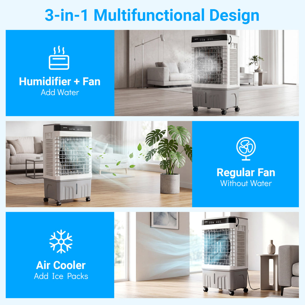 1800 CFM Evaporative Air Cooler with 4 Gal Water Tank-White