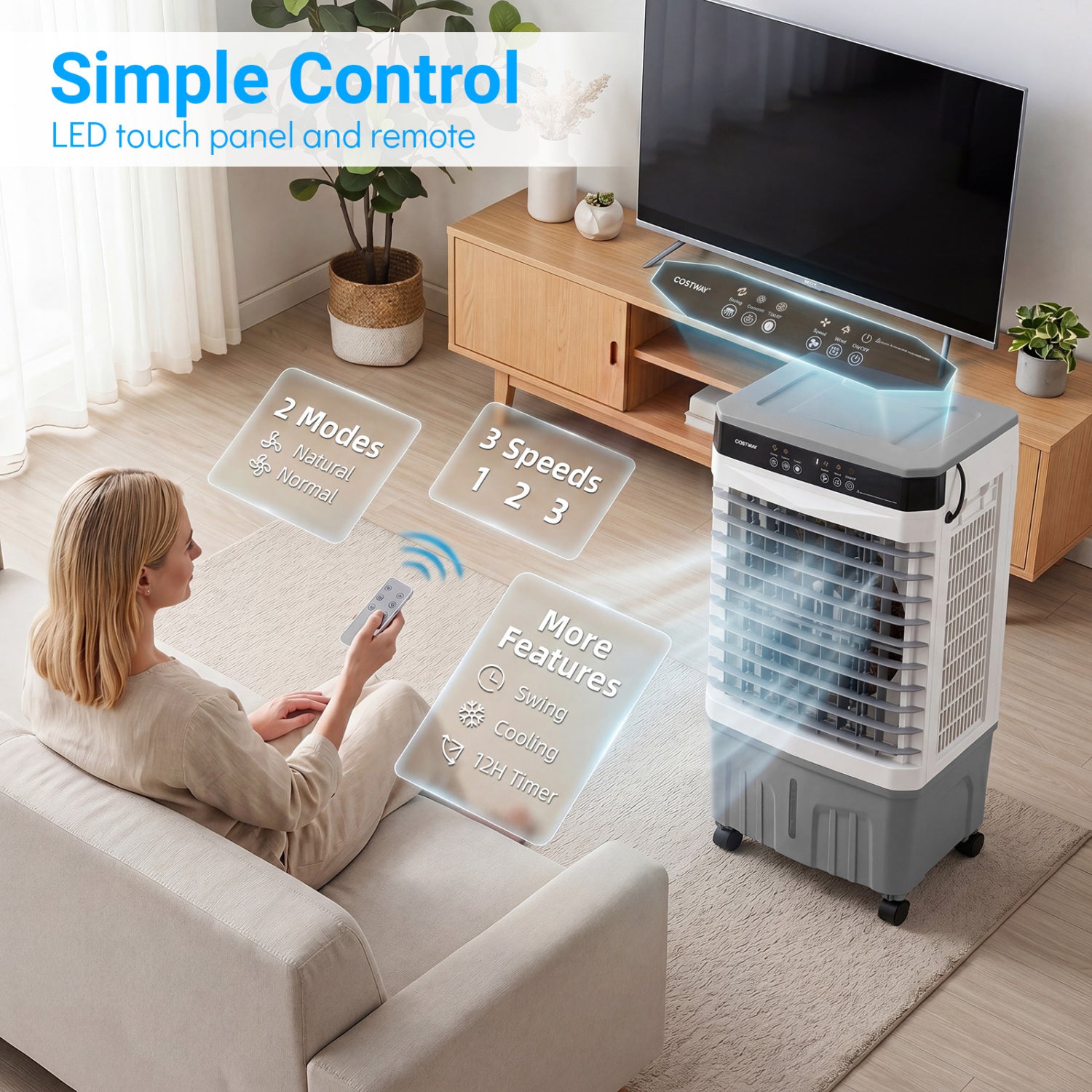 1800 CFM Evaporative Air Cooler with 4 Gal Water Tank-White
