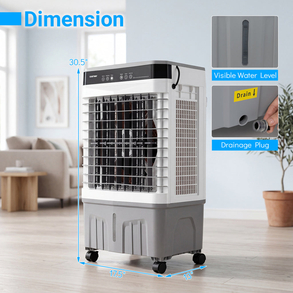 1800 CFM Evaporative Air Cooler with 4 Gal Water Tank-White